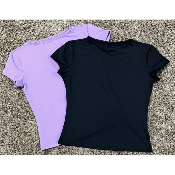2 ~ ZHENWEI Crop Workout Tops for Women Size Medium ~ Black & Purple - Picture 1 of 8